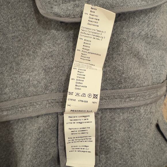 Peserico Single-Breasted Wool Silk Cashmere Blend Knit Sleeve Blazer Grey 44IT - Picture 12 of 12